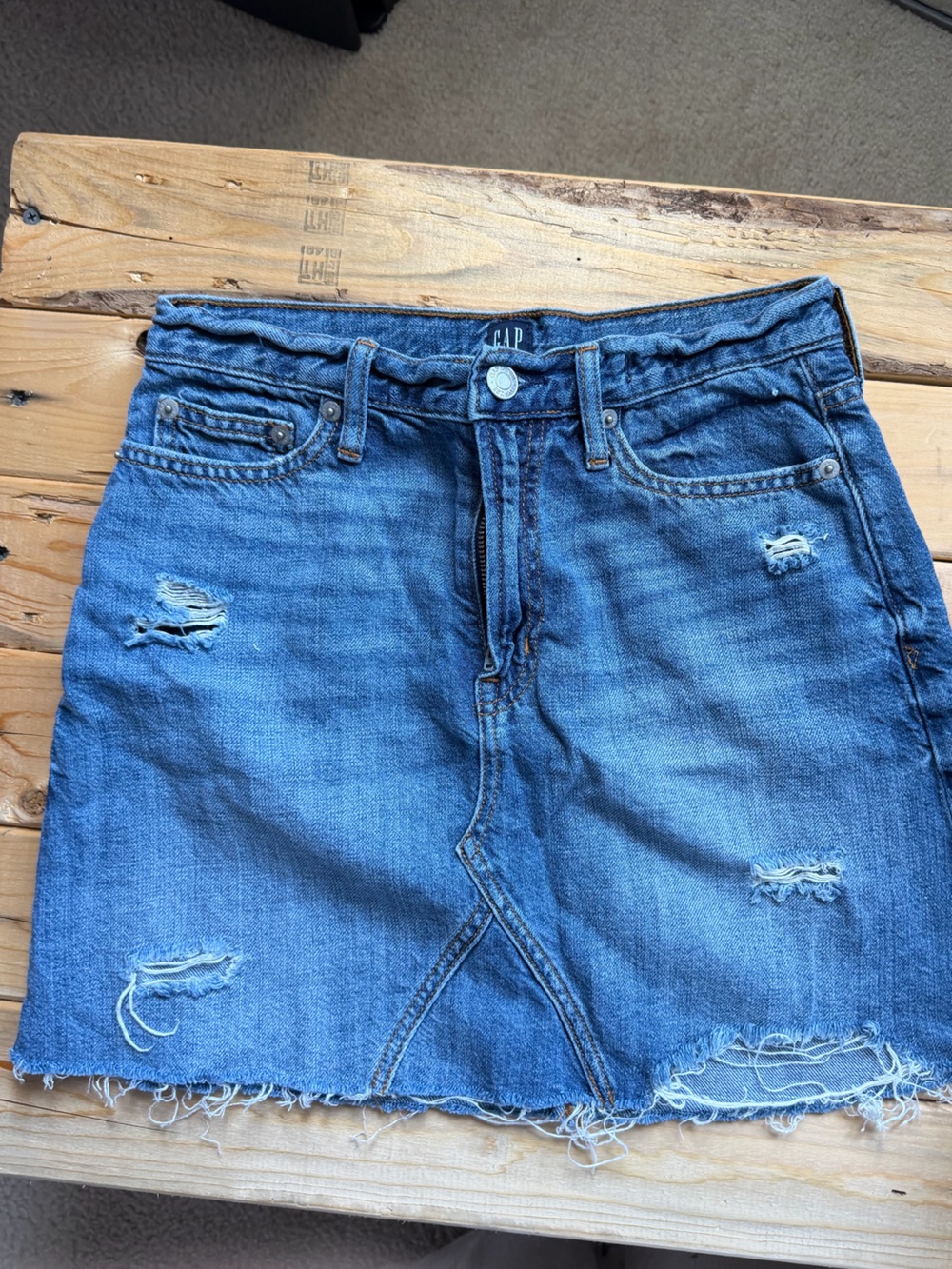 GAP Distressed Blue Denim Mini Skirt